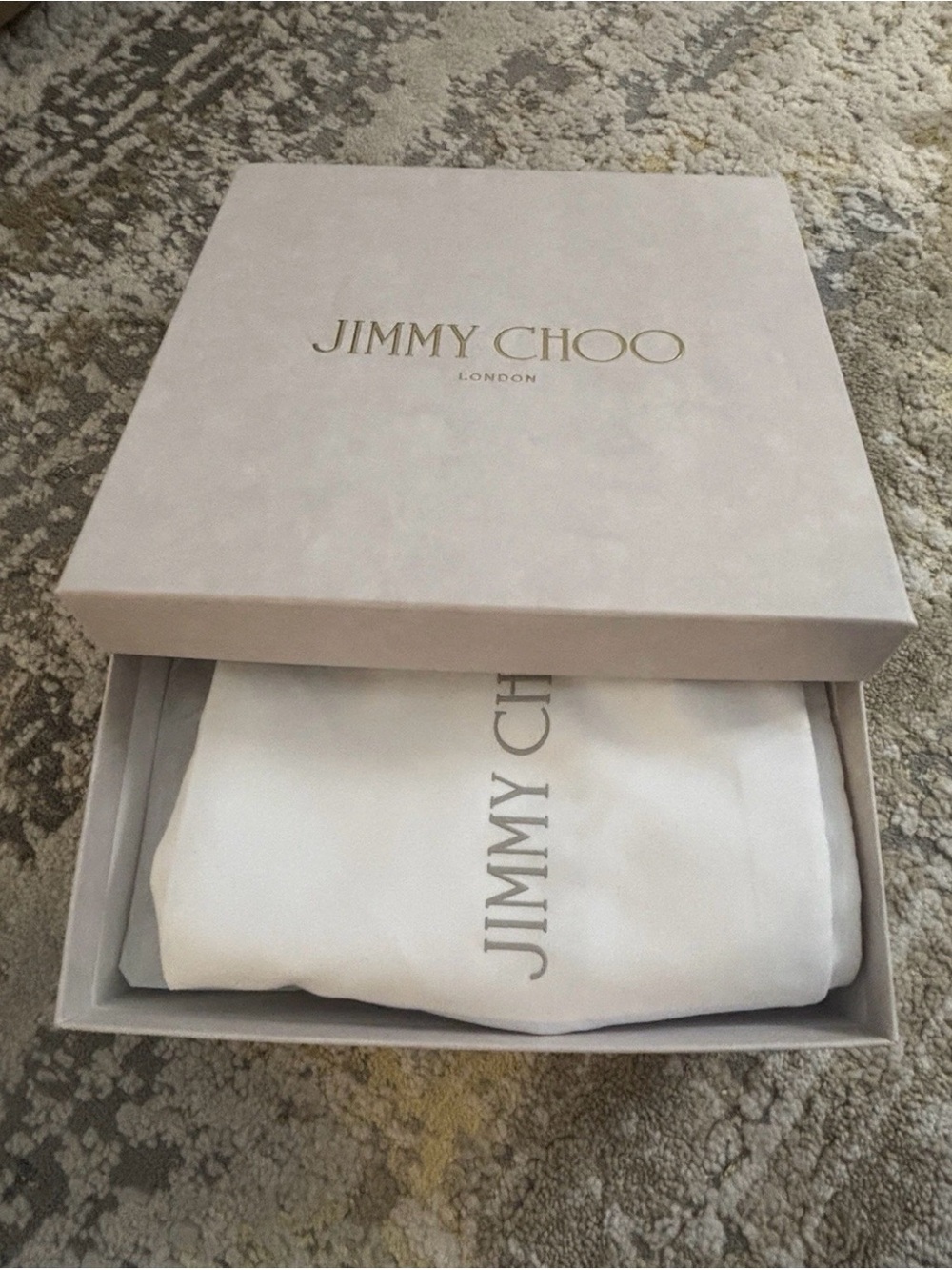 Authentic Empty Jimmy Choo 9x8.5x3.25 Box W/ Paper and 2x Dust Bags